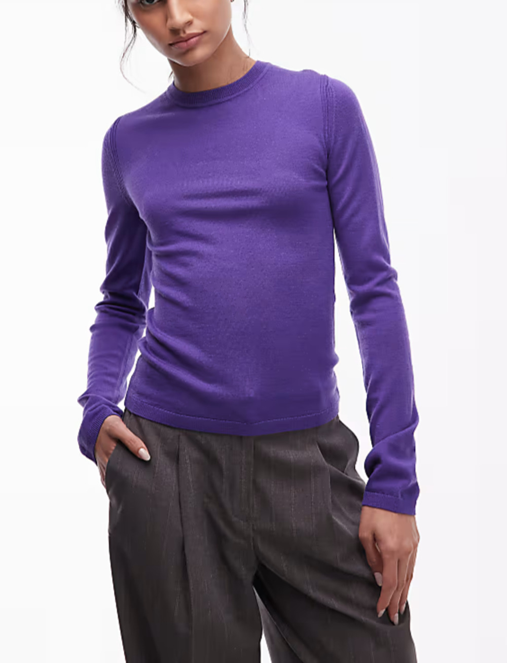 Vince Womens Purple Pima Cotton Long Sleeve Crewneck T-Shirt top Size S A011075
